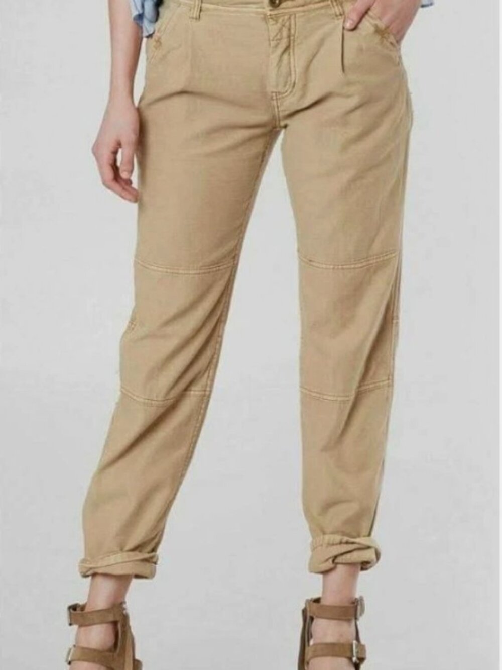 Free People Utility Boyfriend Hayden Carpenter Double Knee‎ Pants Tan Size 26
